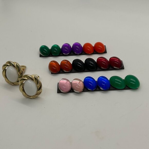 Vintage Gold-Tone Interchangeable Clip-On Earrings 10 Interchangeable Cabochons - Picture 2 of 13